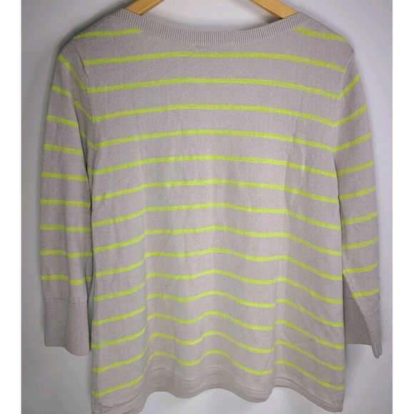 Coldwater Creek Sequin Stripe Sweater Women's XL 16 Beige Yellow Embellished - Picture 2 of 8